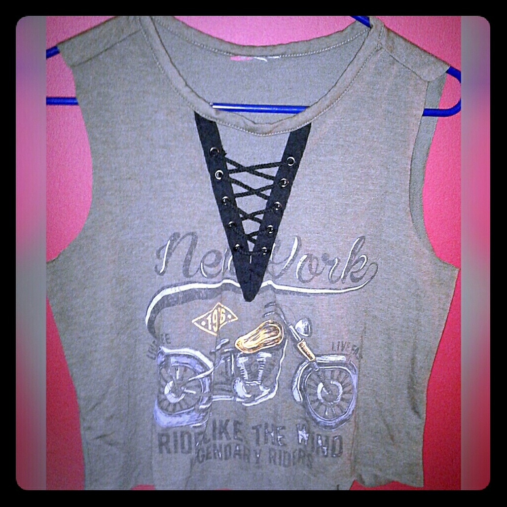 Handmade Raw Edge Lace Up Cropped Muscle Tank💥💚